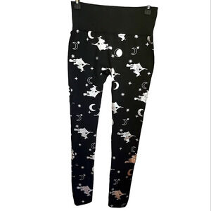French Laundry Halloween witch moon leggings soft warm black silver costume pant